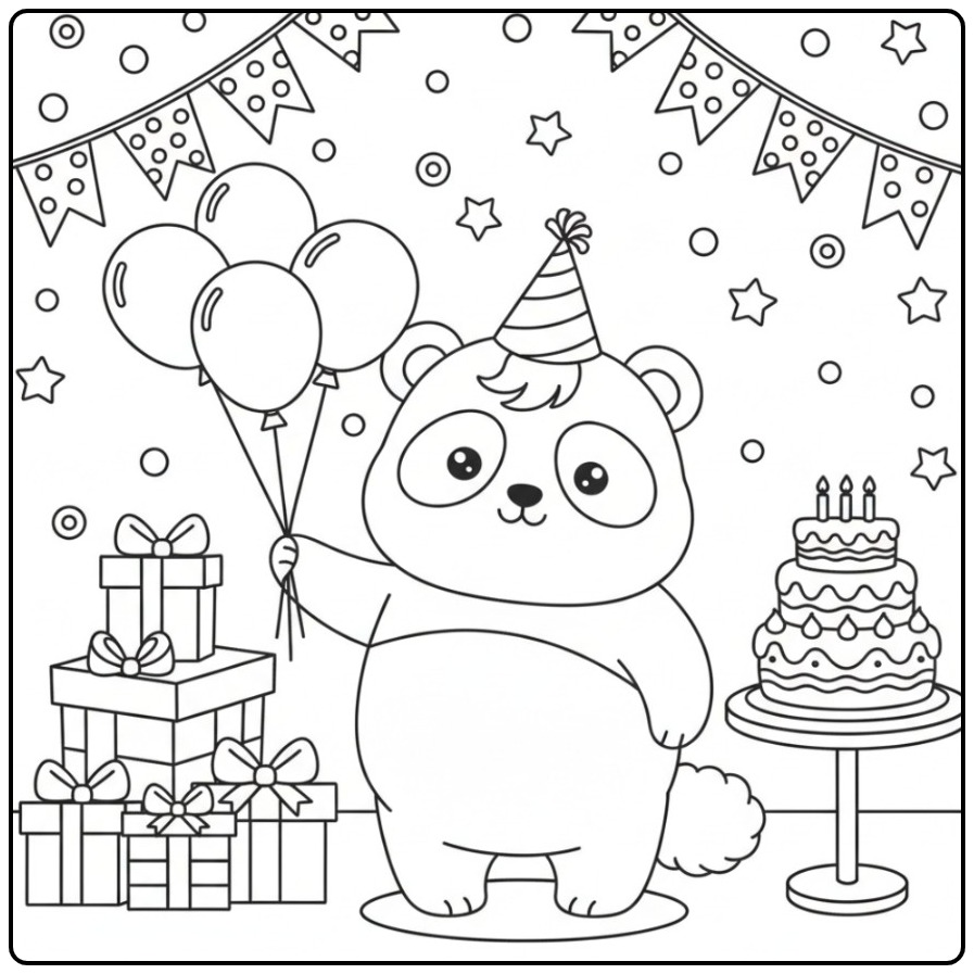 Festive Unicornpanda Birthday with Cake coloring page