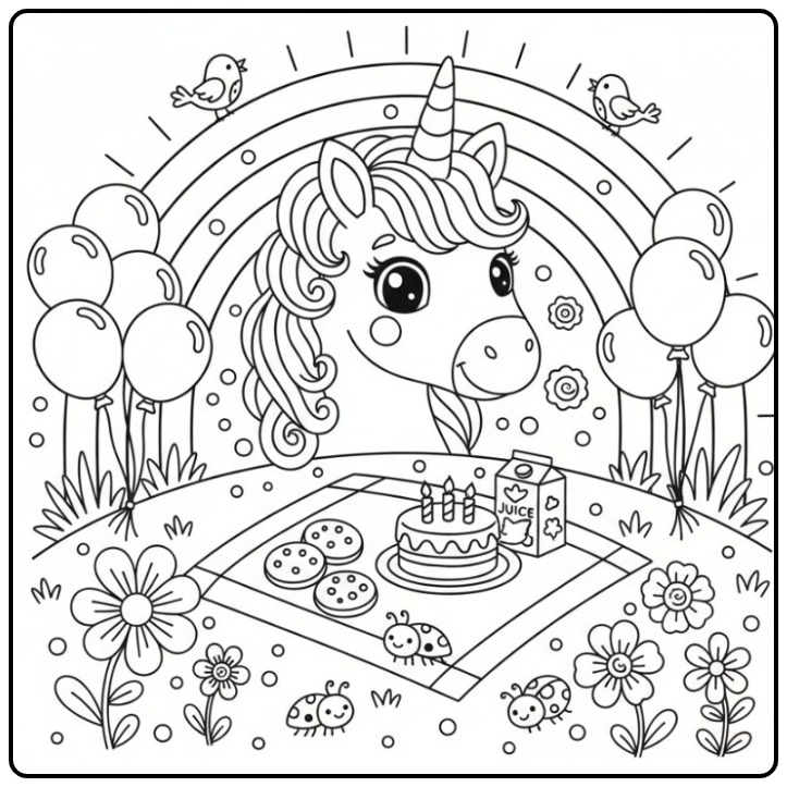 Festive Unicorn Head and Rainbow for You coloring page