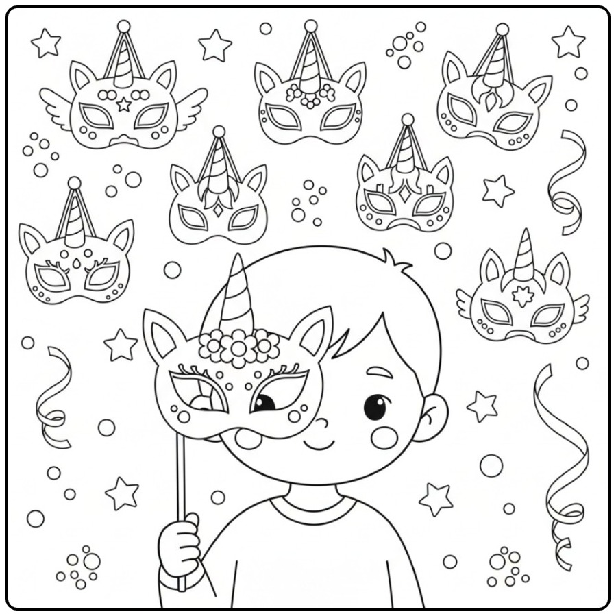 Festive Unicorn Mask coloring page