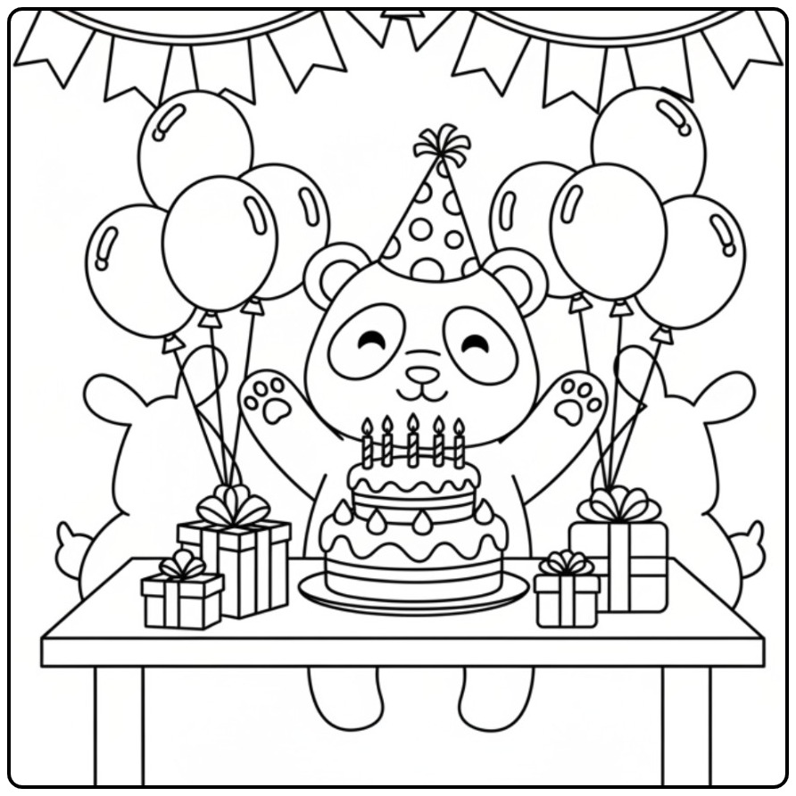 Festive Unicorn Panda for a Birthday Party coloring page