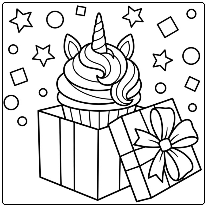 Festive Surprise with a Unicorn Cupcake coloring page
