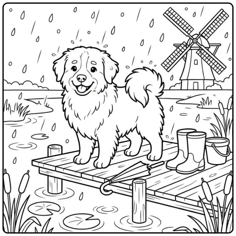 Frisian Water Dog Waiting in the Rain coloring page