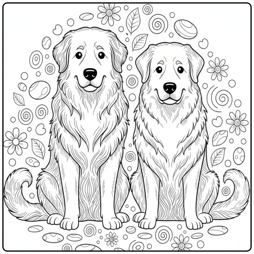 Great Pyrenees, Kuvasz, and Anatolian Shepherd in a Garden coloring page