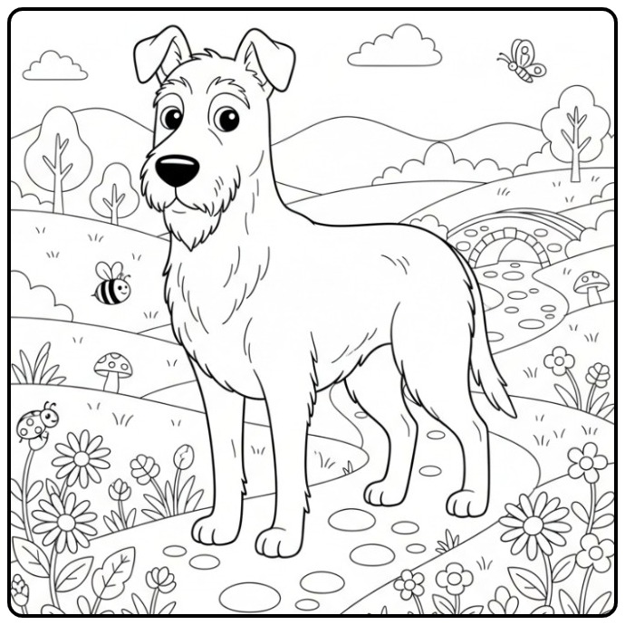 Irish Wolfhound on a Countryside Path coloring page
