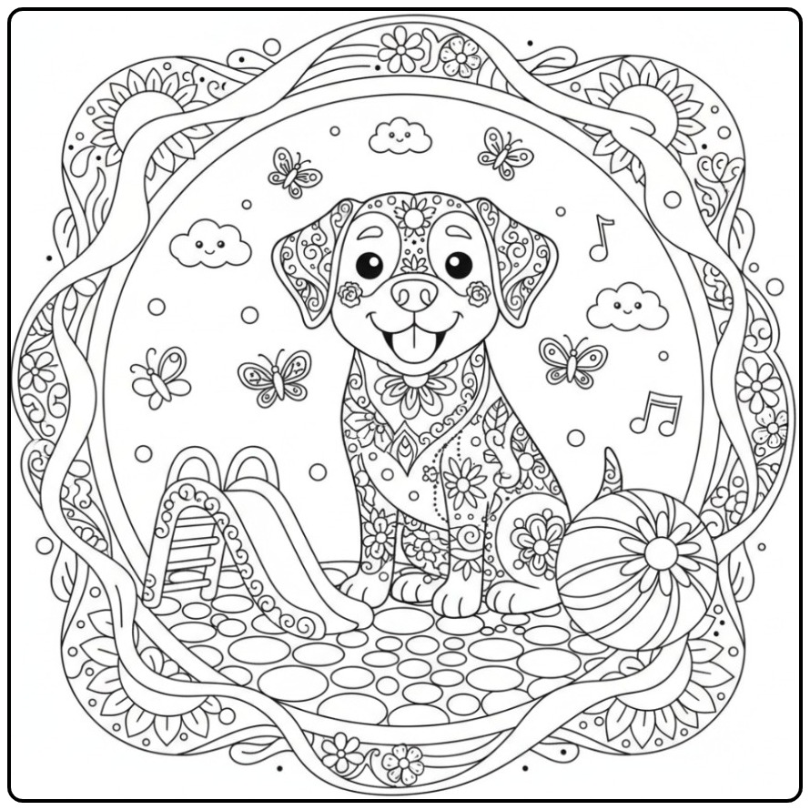 Labrador Mandala Dog in a Playground coloring page