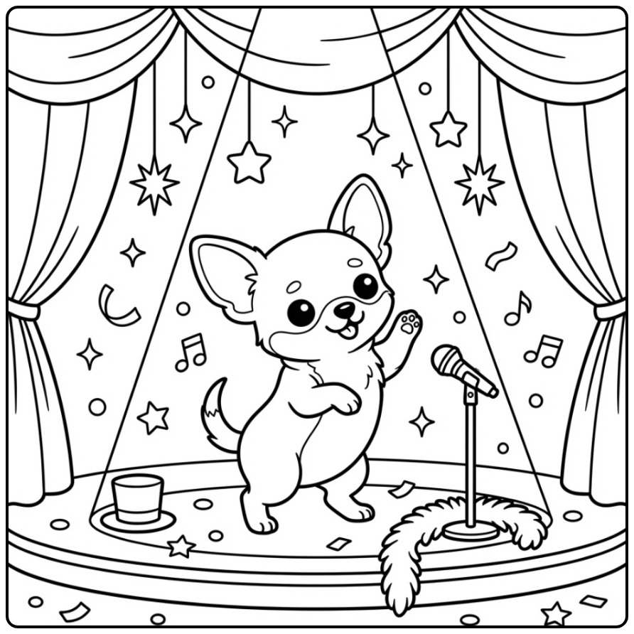 Getalenteerde Popster Chihuahua in the Spotlights coloring page