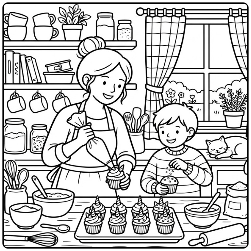 Cozy Baking with This Unicorn Cupcake coloring page