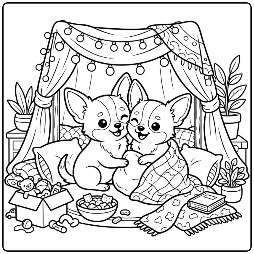 Cozy Evening for Two Friends Chihuahua coloring page