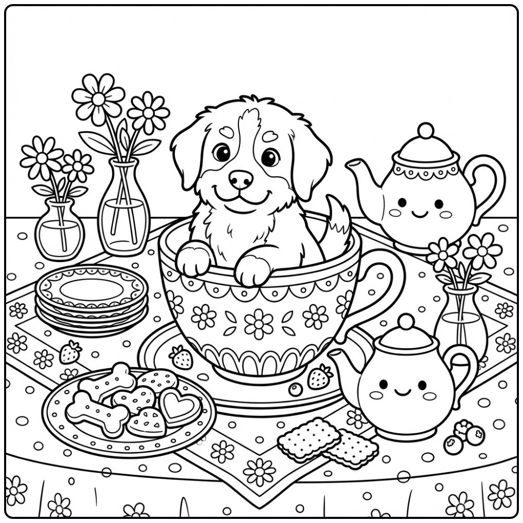 Bernese Mountain Dog Puppy in a Teacup coloring page