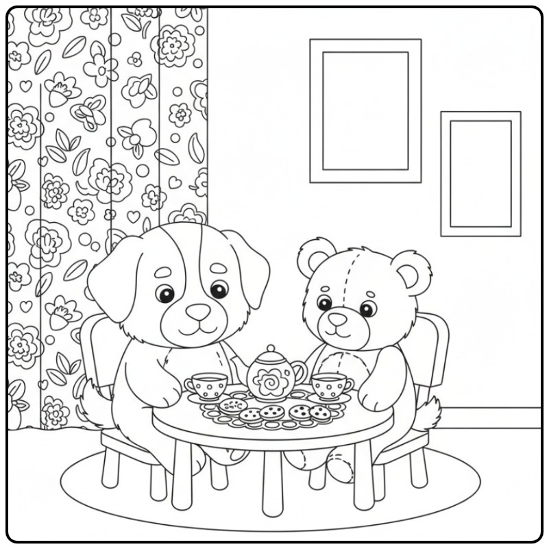 Cozy Bernese Mountain Dog with a Tea Party coloring page