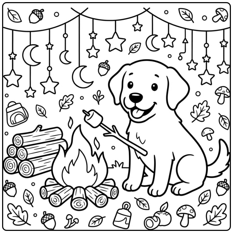 Cozy Labrador a Marshmallow Roasting coloring page