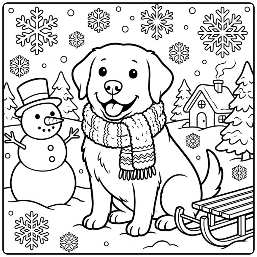 Cozy Labrador Ready for the Winter Fun coloring page