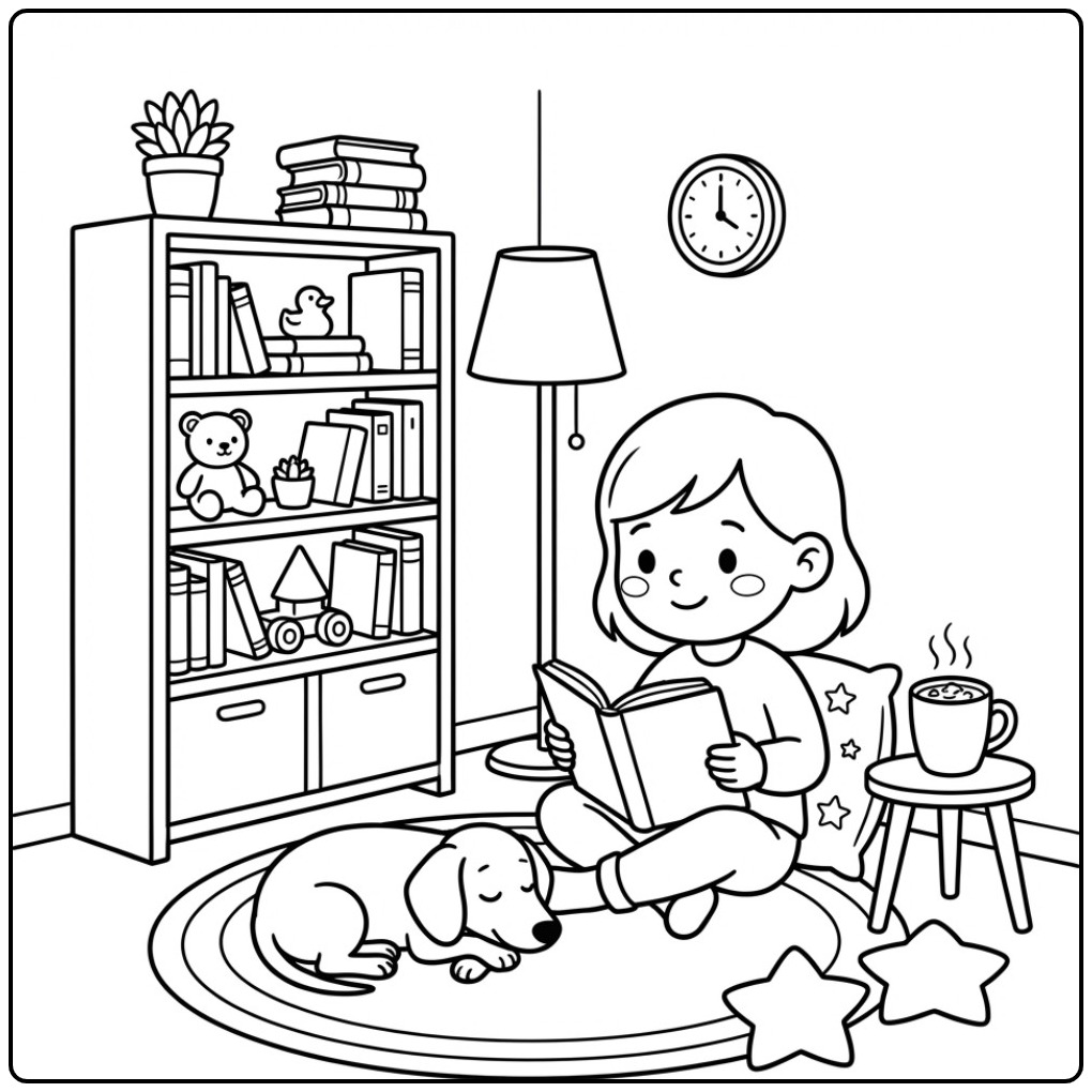 Girl Reading to a Dachshund coloring page