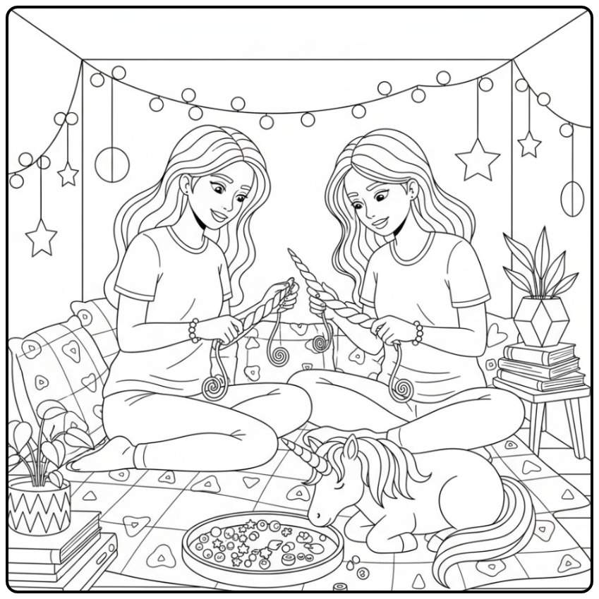 Cozy Pajama Party Unicorn Horn coloring page