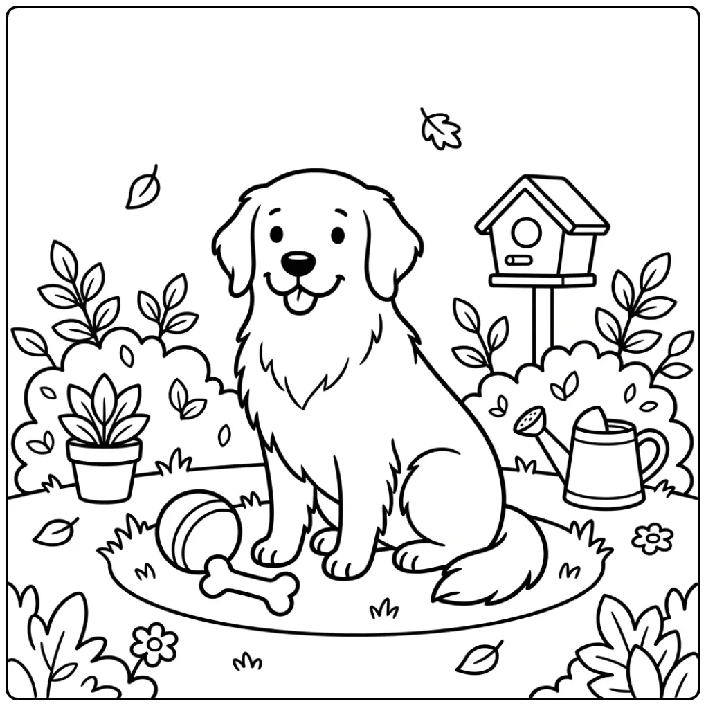 Golden Retriever with Toys coloring page