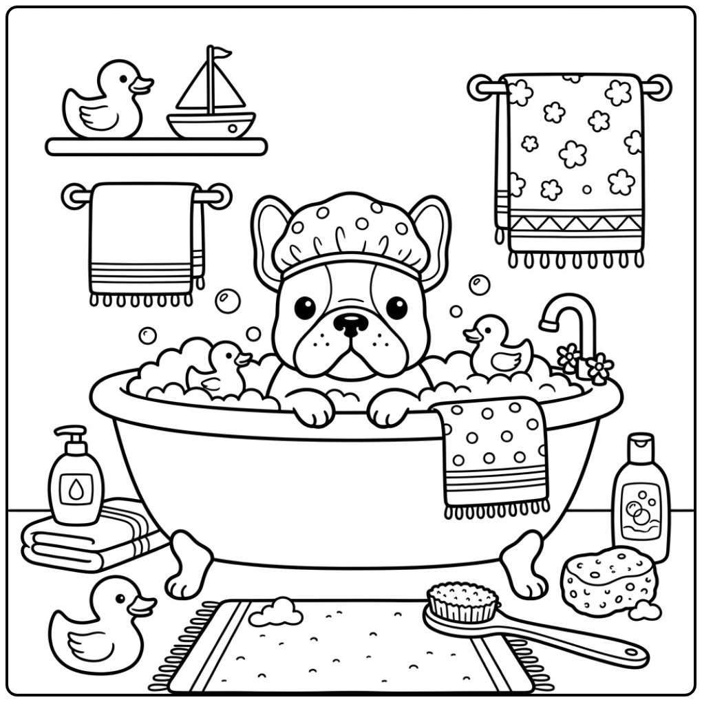Funny French Bulldog with Badeendjes coloring page