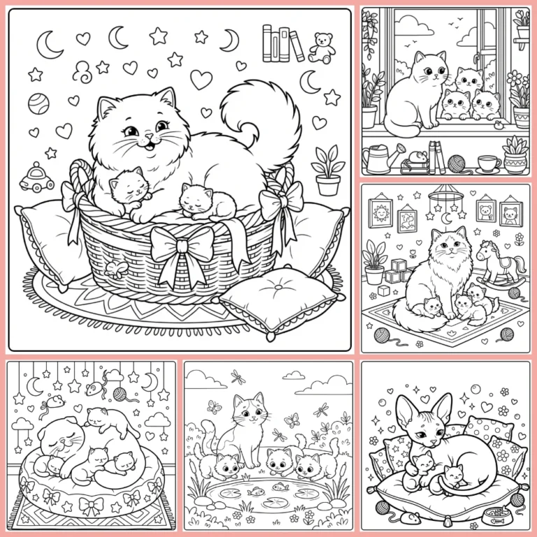 Cat with Kittens coloring page collection cover