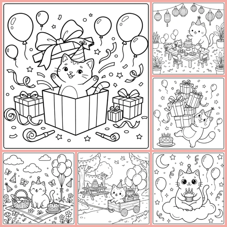 Birthday Cat coloring page collection cover