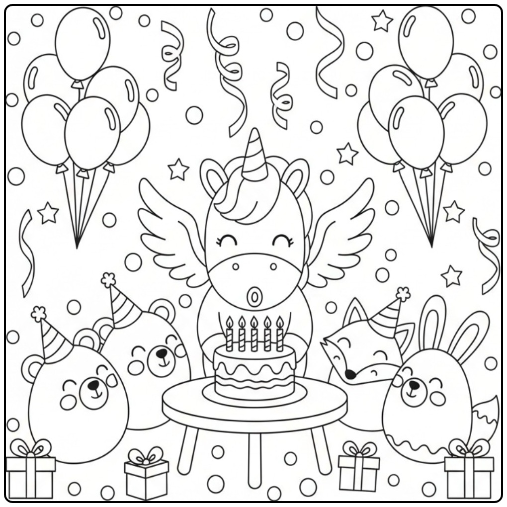 Verjaardagscoloring Page Unicorn with Wings coloring page