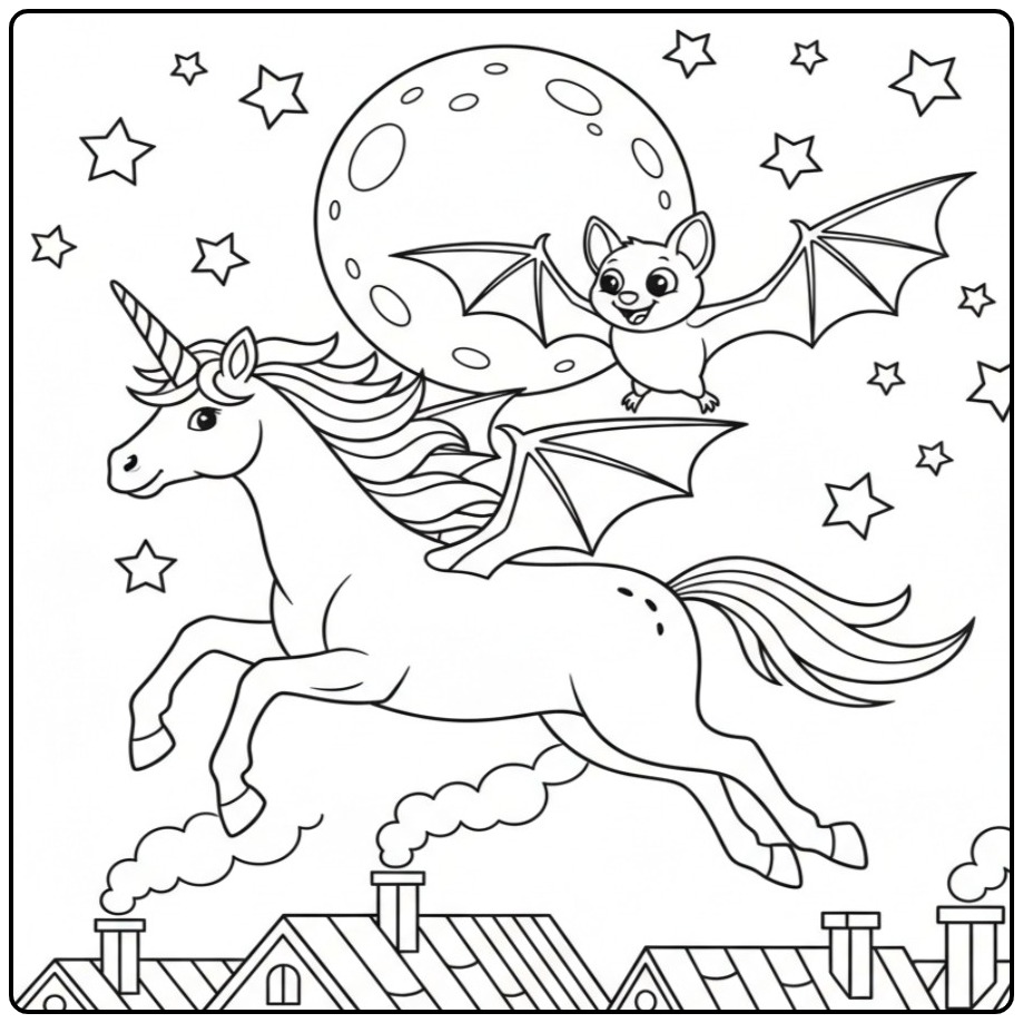 Spooky Fun Unicorn Halloween in the Night coloring page
