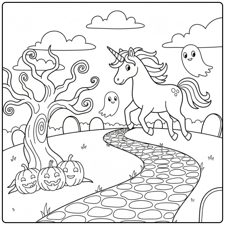 Spooky Unicorn Ghost for Halloween coloring page