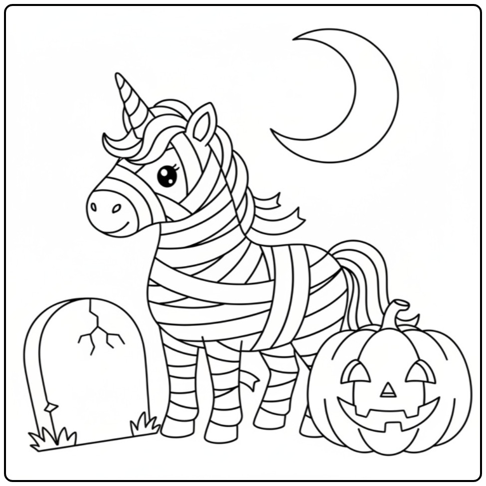 Spooky Night Unicorn Halloween coloring page