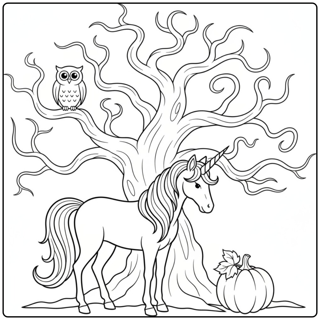 Spooky Unicorn Halloween a Big Pumpkin coloring page