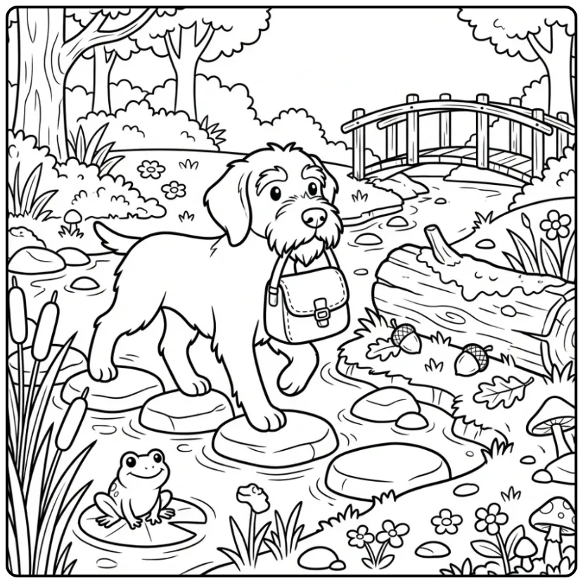 Korthals Griffon Carrying a Message Bag coloring page