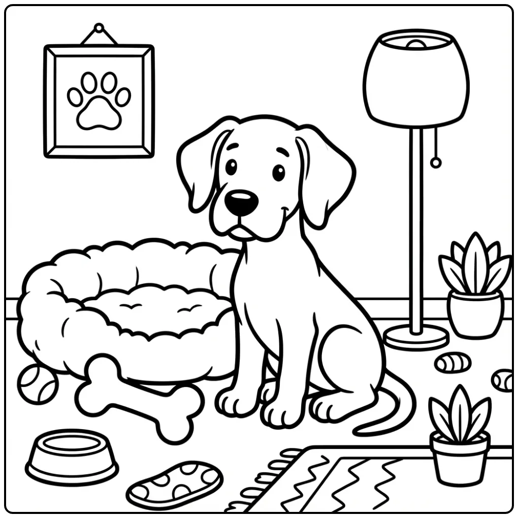 Great Dane Cute Puppy with Toy Bone coloring page