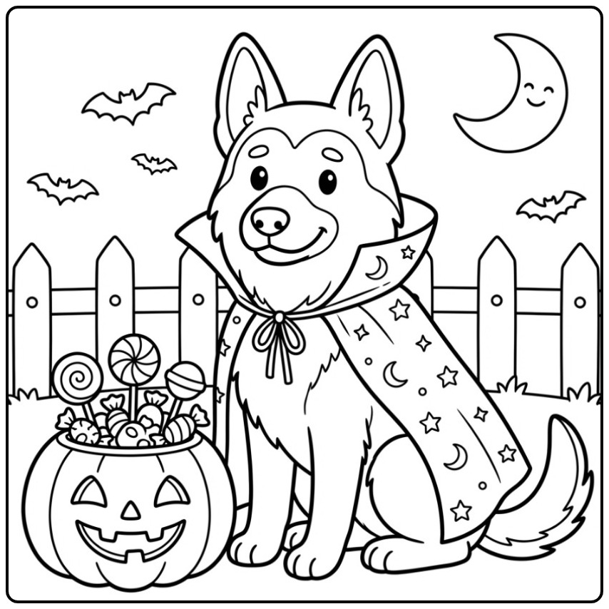 Halloween German Shepherd as a Cute Vampire coloring page