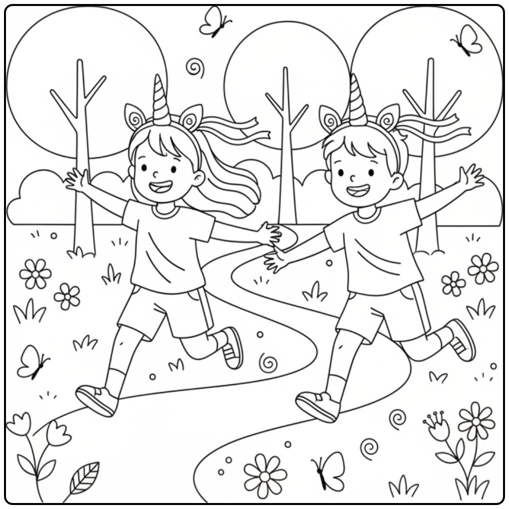 In Hand Running with a Unicorn Horn coloring page