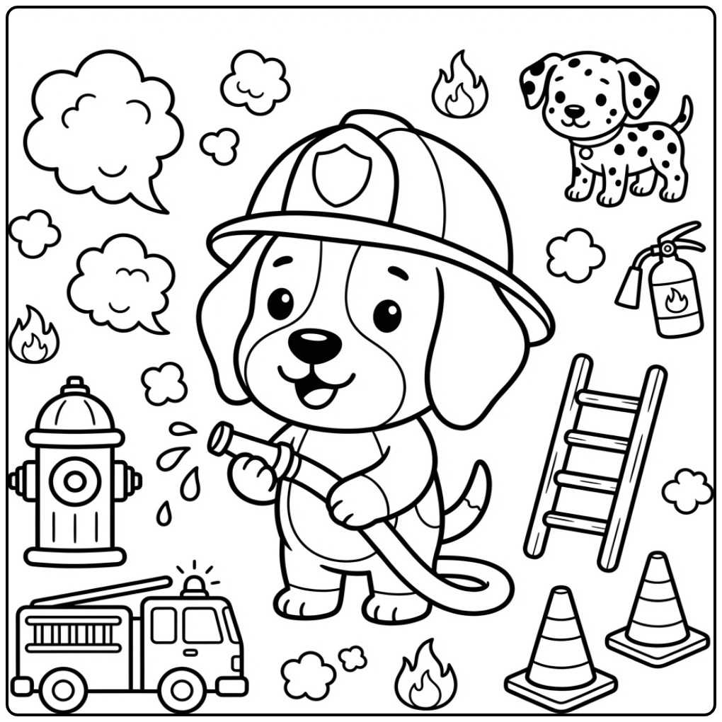 Heroic Firefighter Dog the Best Beagle coloring page
