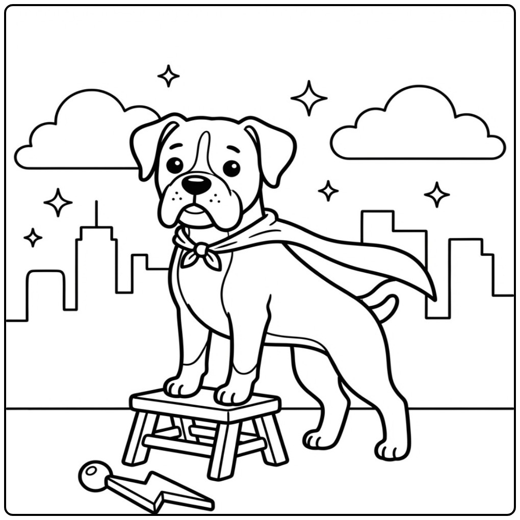 Heroic Boxer Dog the City Overlooking coloring page