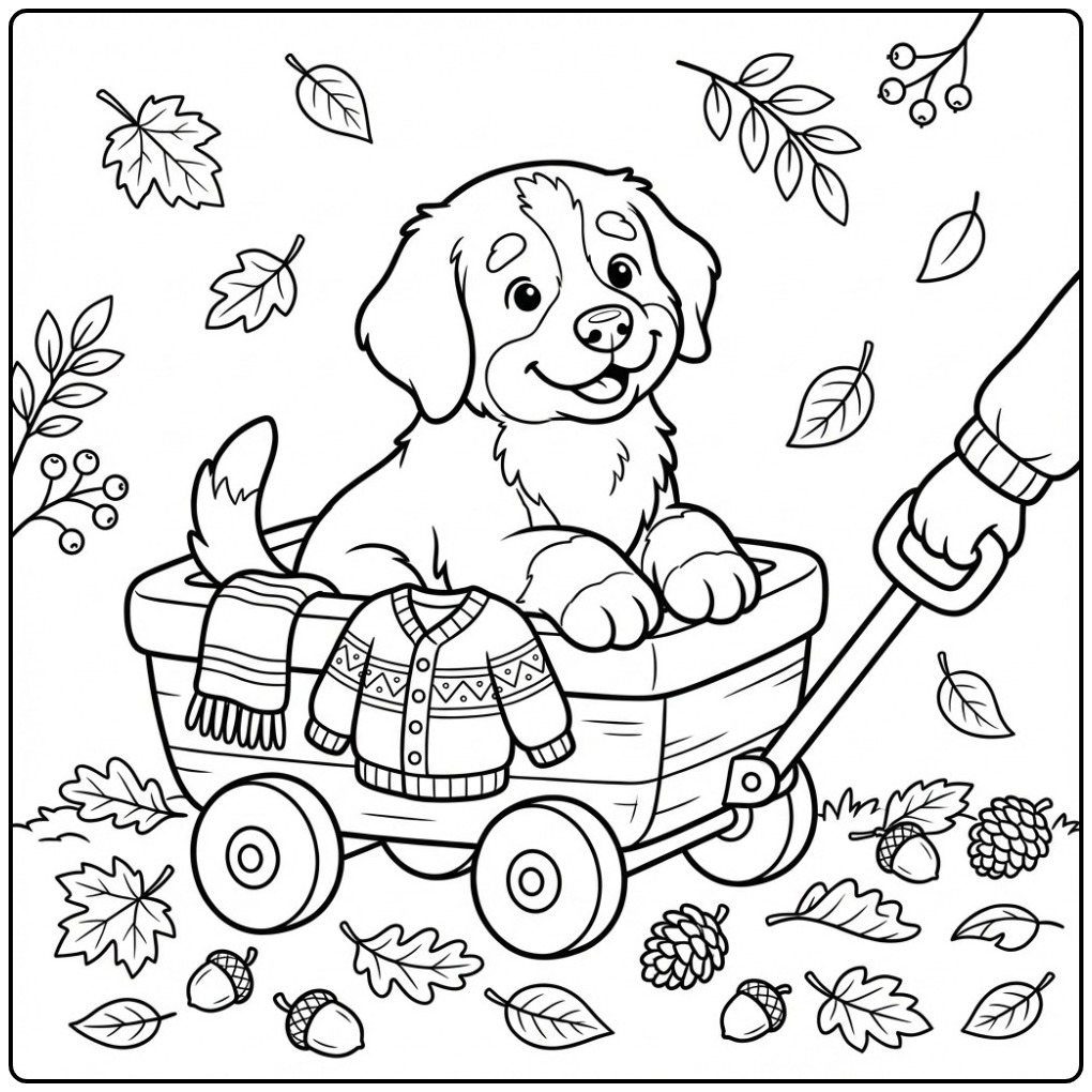 Autumn Scene Bernese Mountain Dog in the Forest coloring page