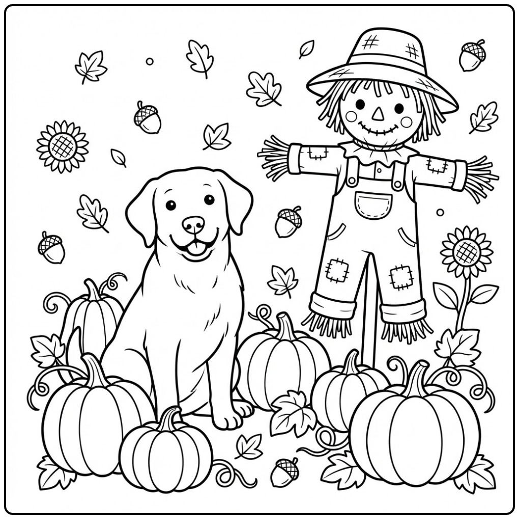 Autumn Labrador Cozy coloring page