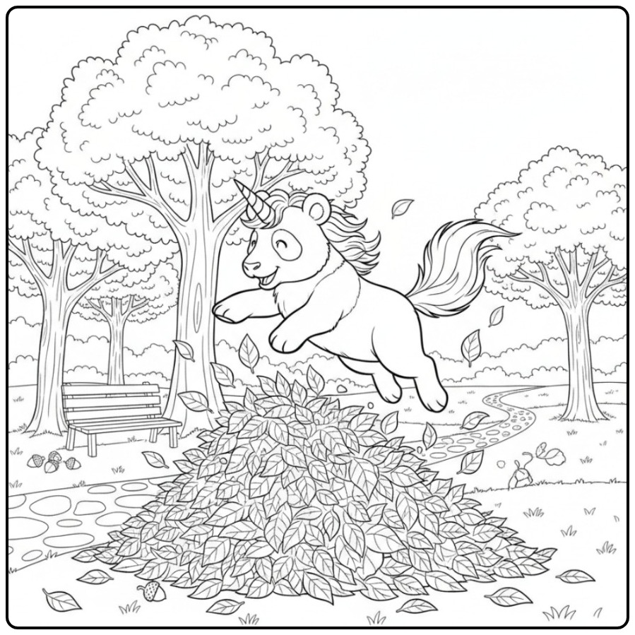Autumn Unicorn Panda in the Park for You coloring page