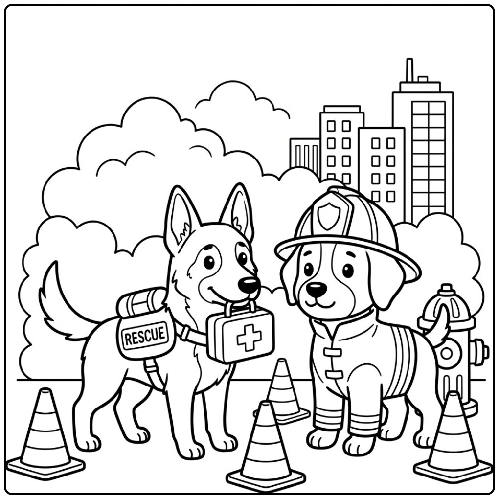 Belgian Malinois Helping Firefighters coloring page