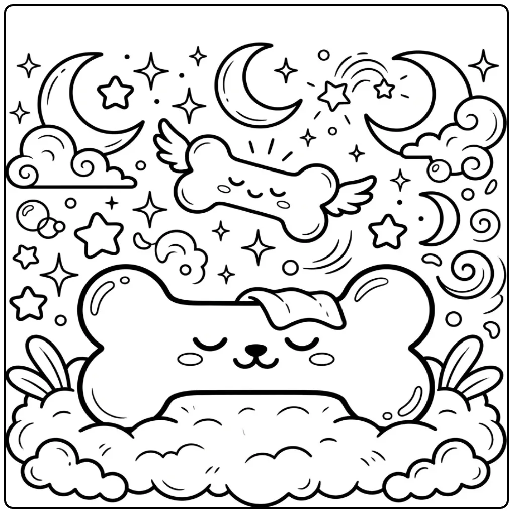 Dreamy Dog Bone Among Stars and the Moon coloring page