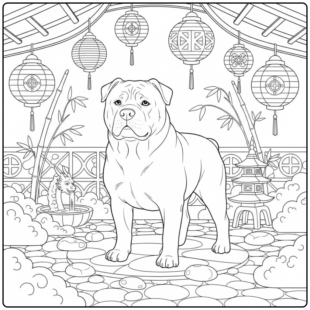 Tosa Inu in a Japanese Garden coloring page