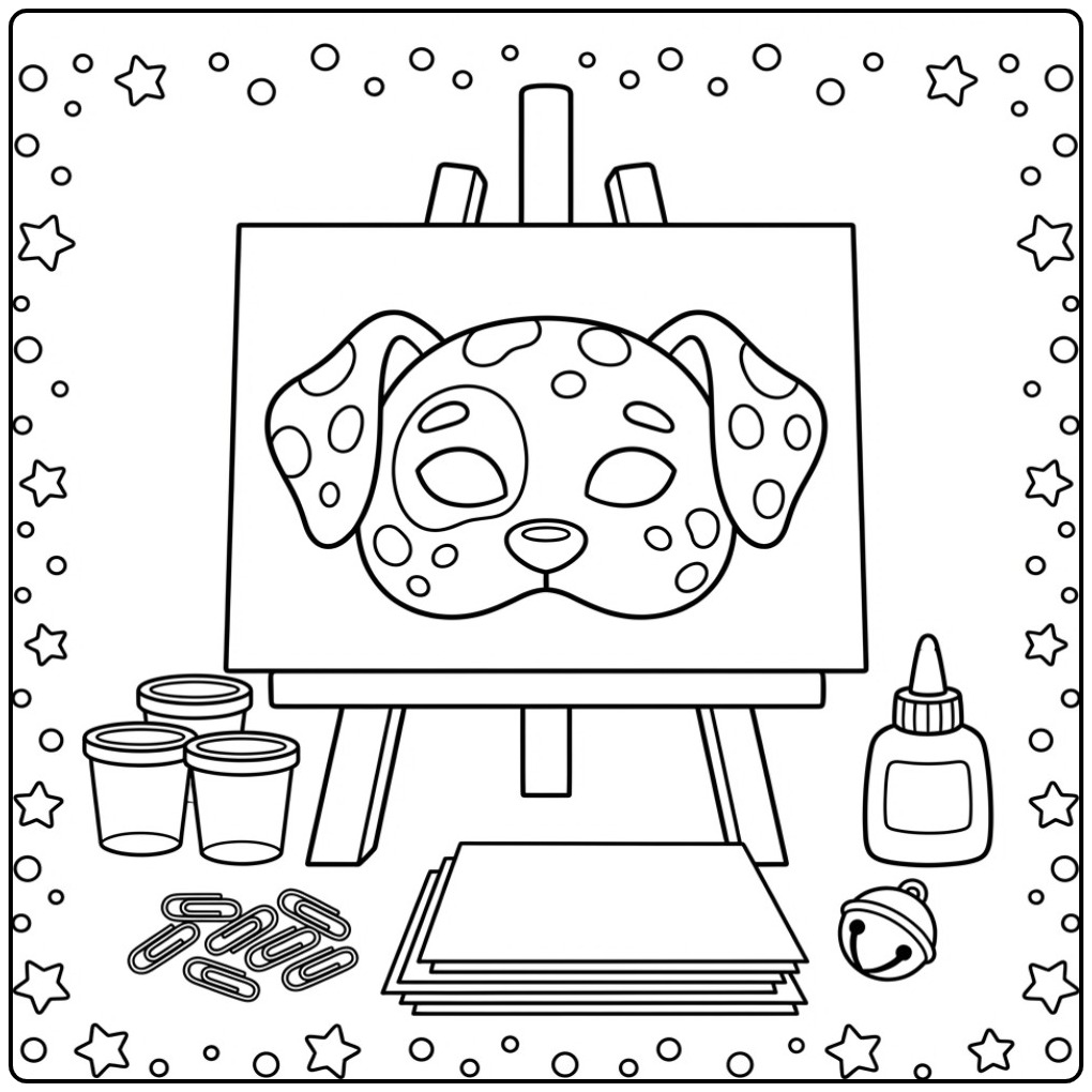 Dalmatian Dog Mask with Craft Supplies coloring page