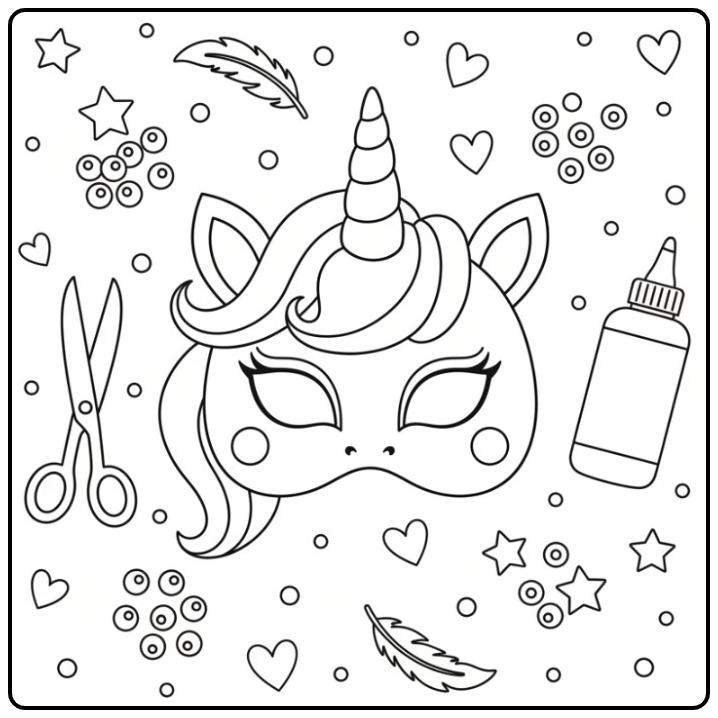You Own Unicorn Mask for a Fairy-tale Party coloring page