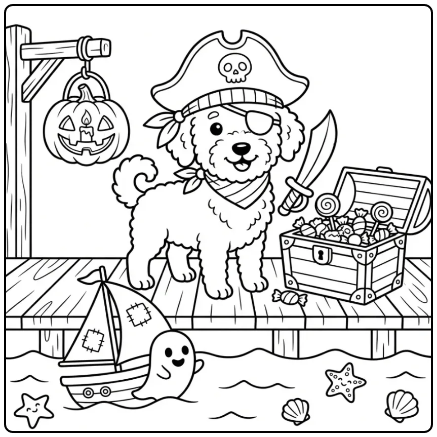 Wetterhoun Halloween Dog Dressed as a Pirate coloring page