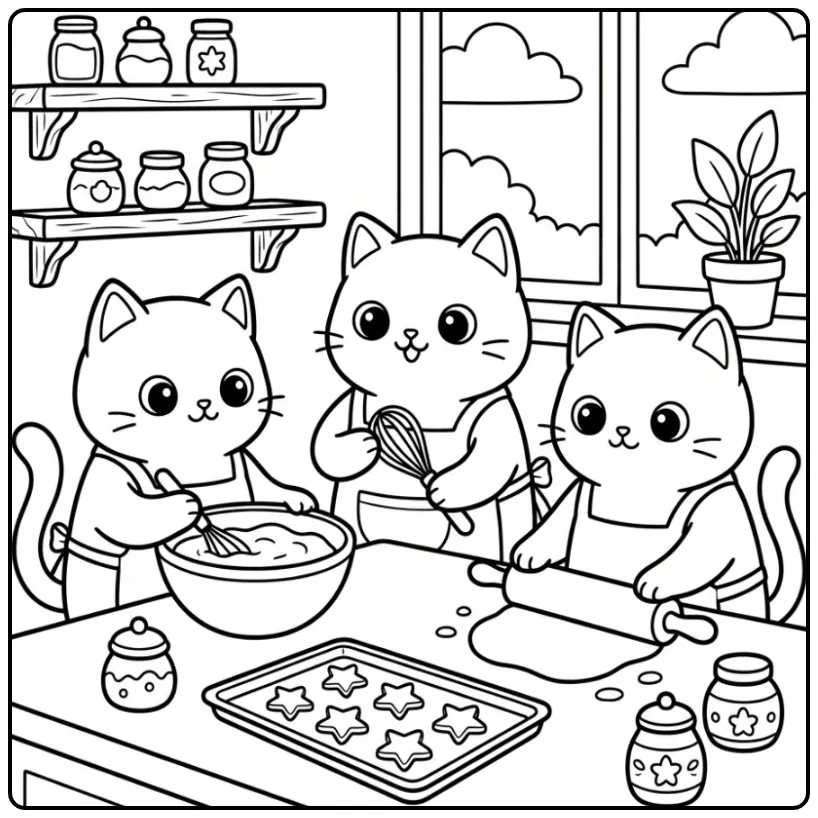 Cats Baking Cookies coloring page