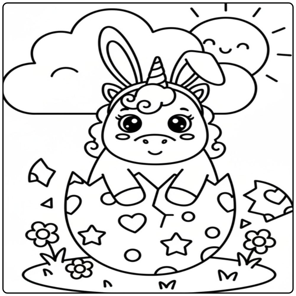 Kawaii Unicorn Color the Easter Eggs coloring page