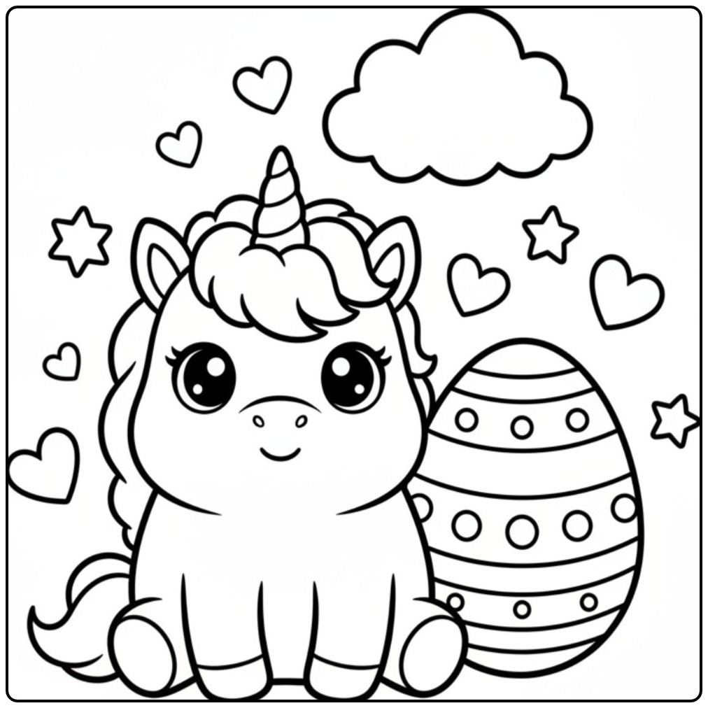 Kawaii Cute Unicorn with Easter Egg coloring page