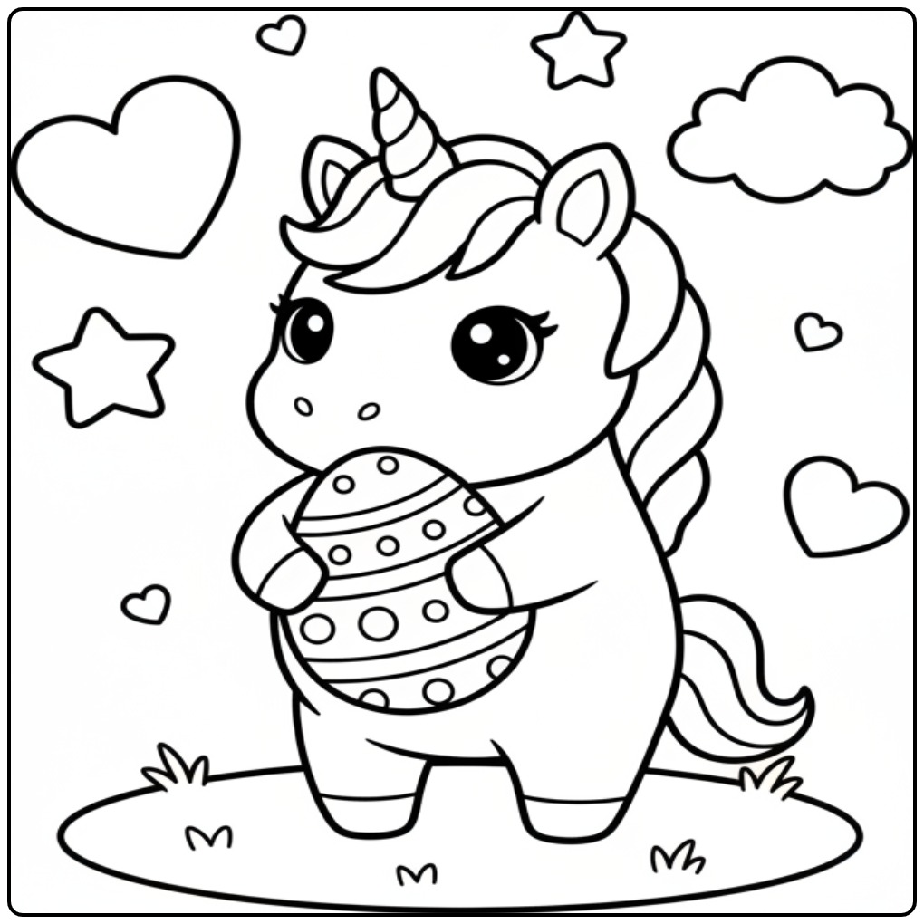 Kawaii Unicorn Easter for the Paasdagen coloring page