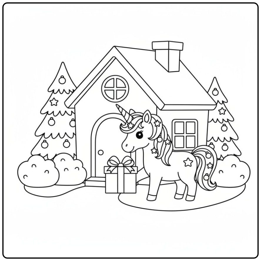 Christmas Unicorn Gifts Delivering for the Holidays coloring page
