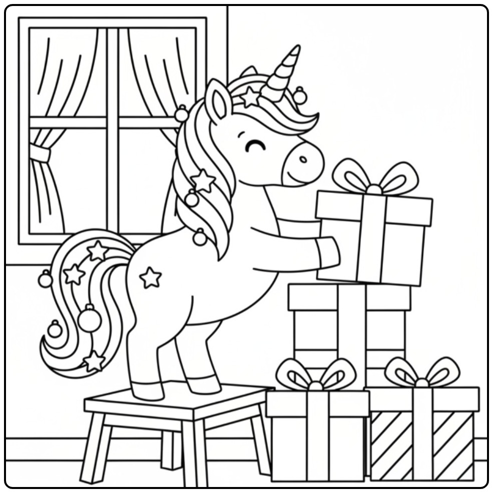 Christmas Unicorn Gifts Delivering Cheerful Holidays coloring page