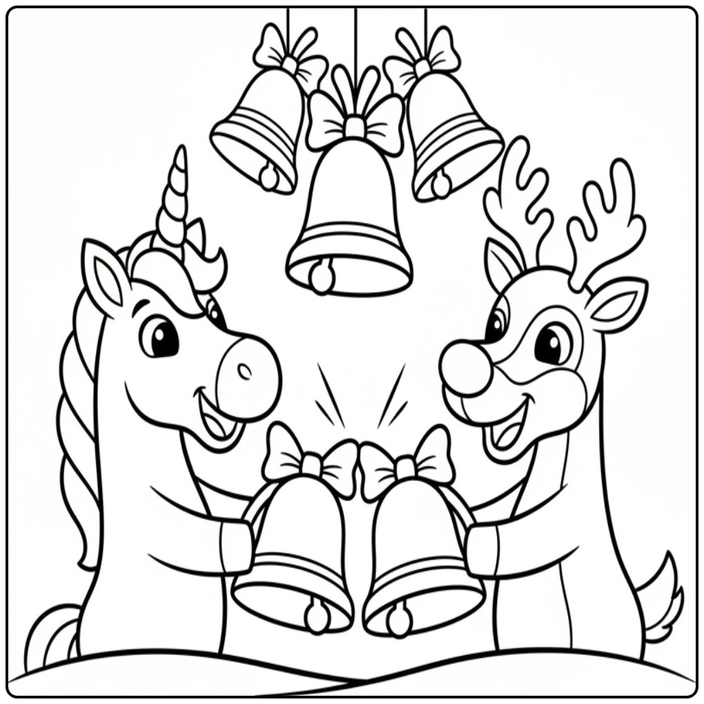 Christmas Unicorn and Reindeer for Creative Fun coloring page