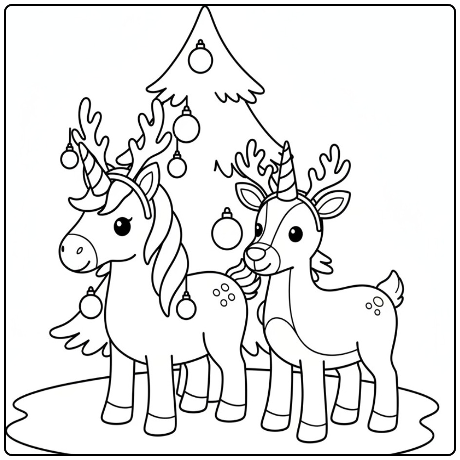 Christmas Unicorn and Reindeer for Creative Kids coloring page